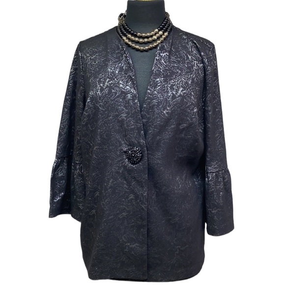 JM Collection Black Metallic Trumpet Sleeves - Picture 1 of 4